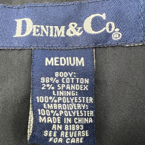 Denim & Co (M) VINTAGE 90s Womens Black Floral Embroidered Button Up Jean Jacket - Picture 8 of 9